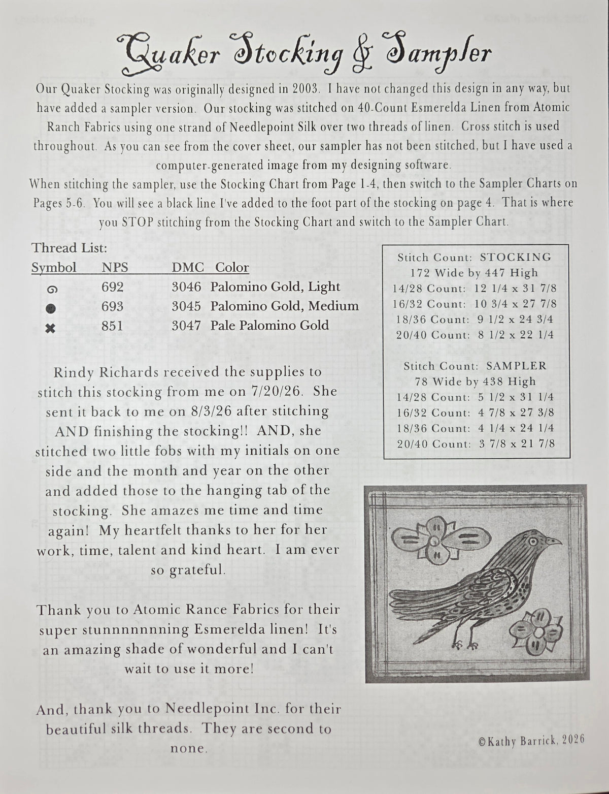 Quaker Stocking & Sampler