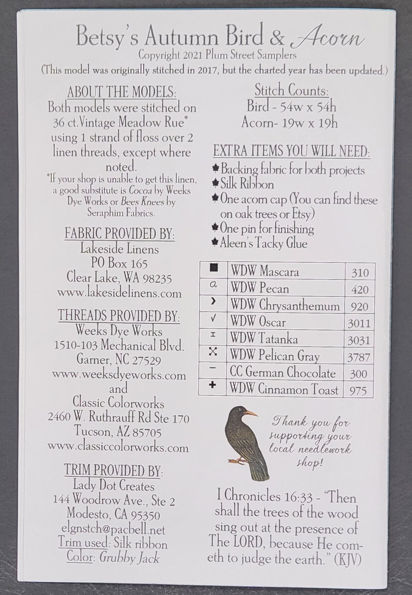 Betsy's Autumn Bird & Acorn