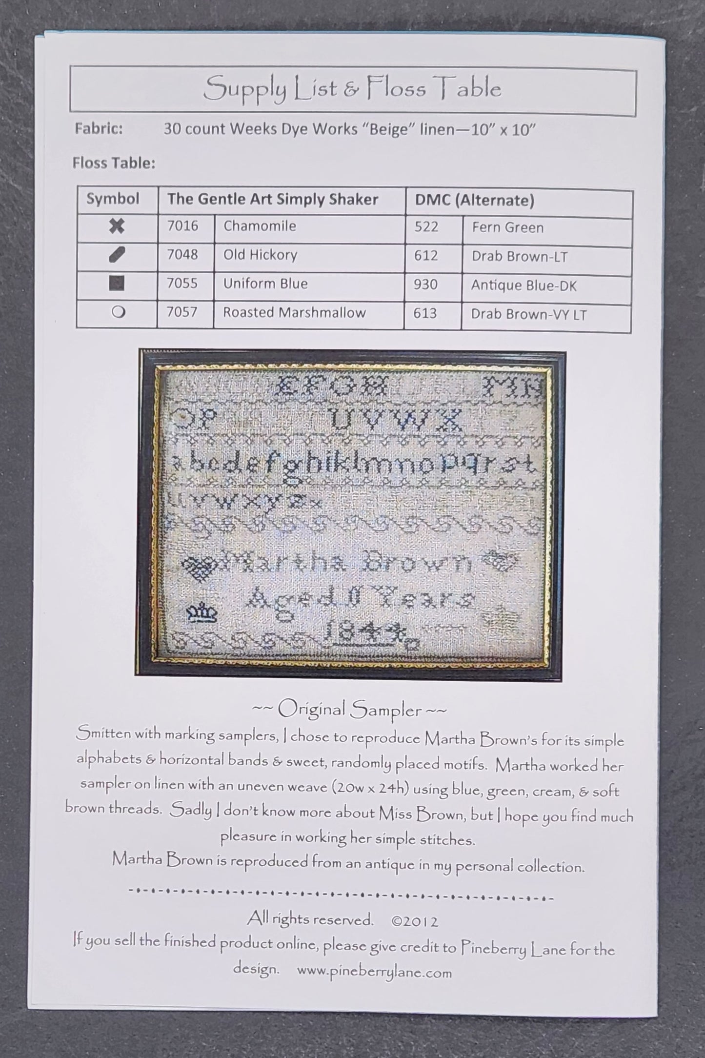 Martha Brown's Marking Sampler