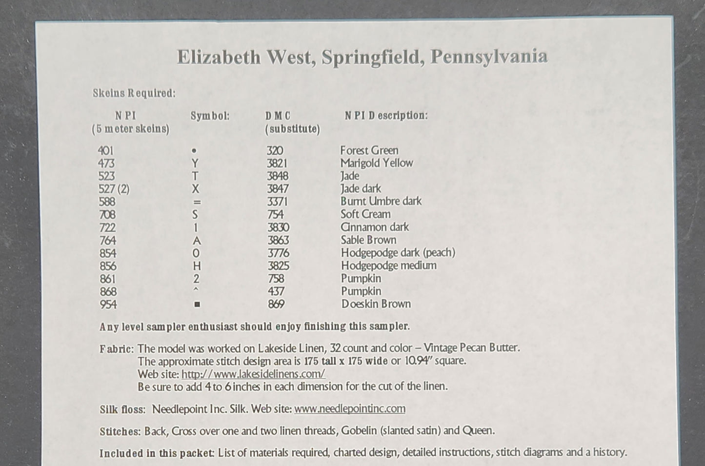 Elizabeth West Sampler