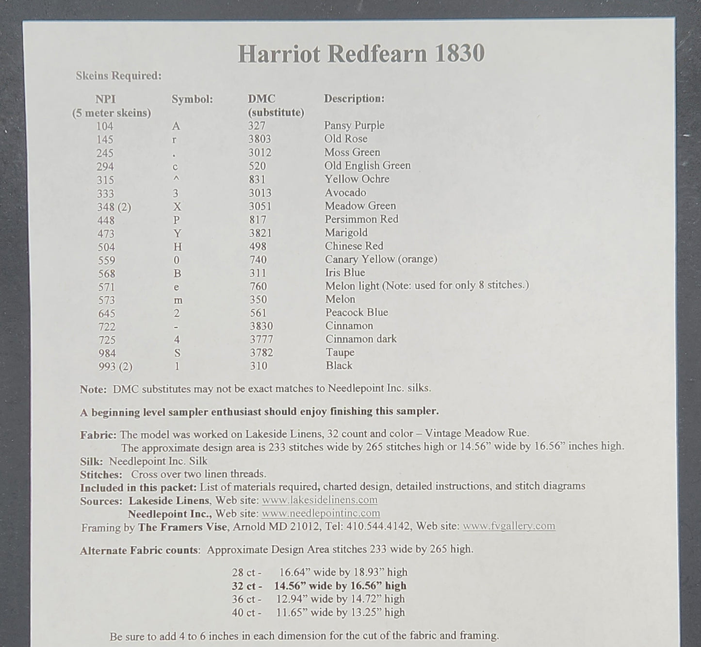 Harriot Redfearn 1830