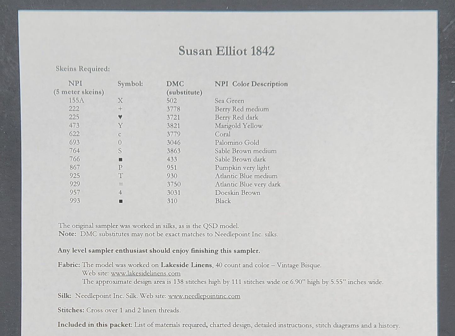 Susan Elliott Sampler