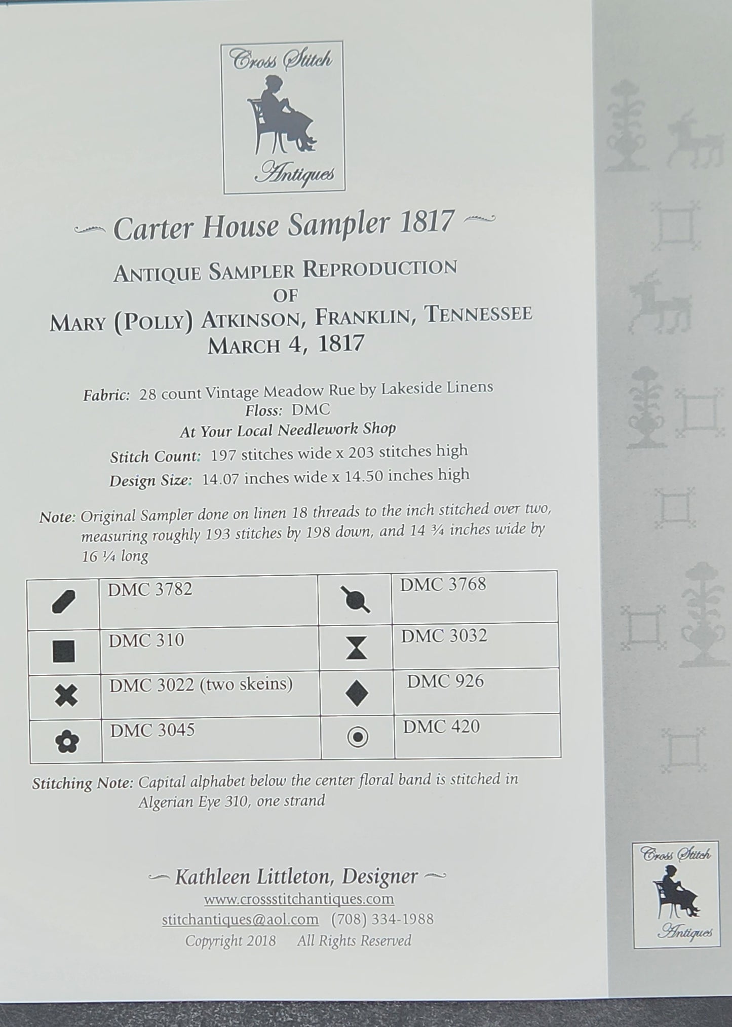 Carter House Sampler 1817