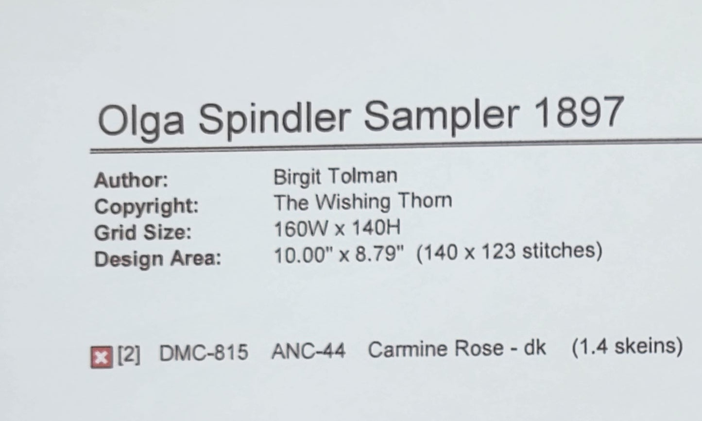 Olga Spindler Sampler 1897