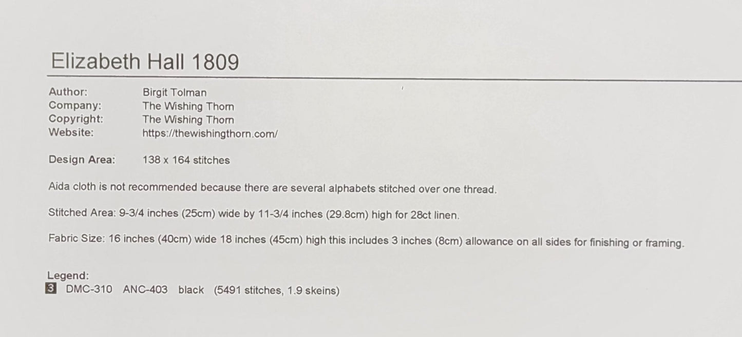 Elizabeth Hall 1809 Weston School Sampler