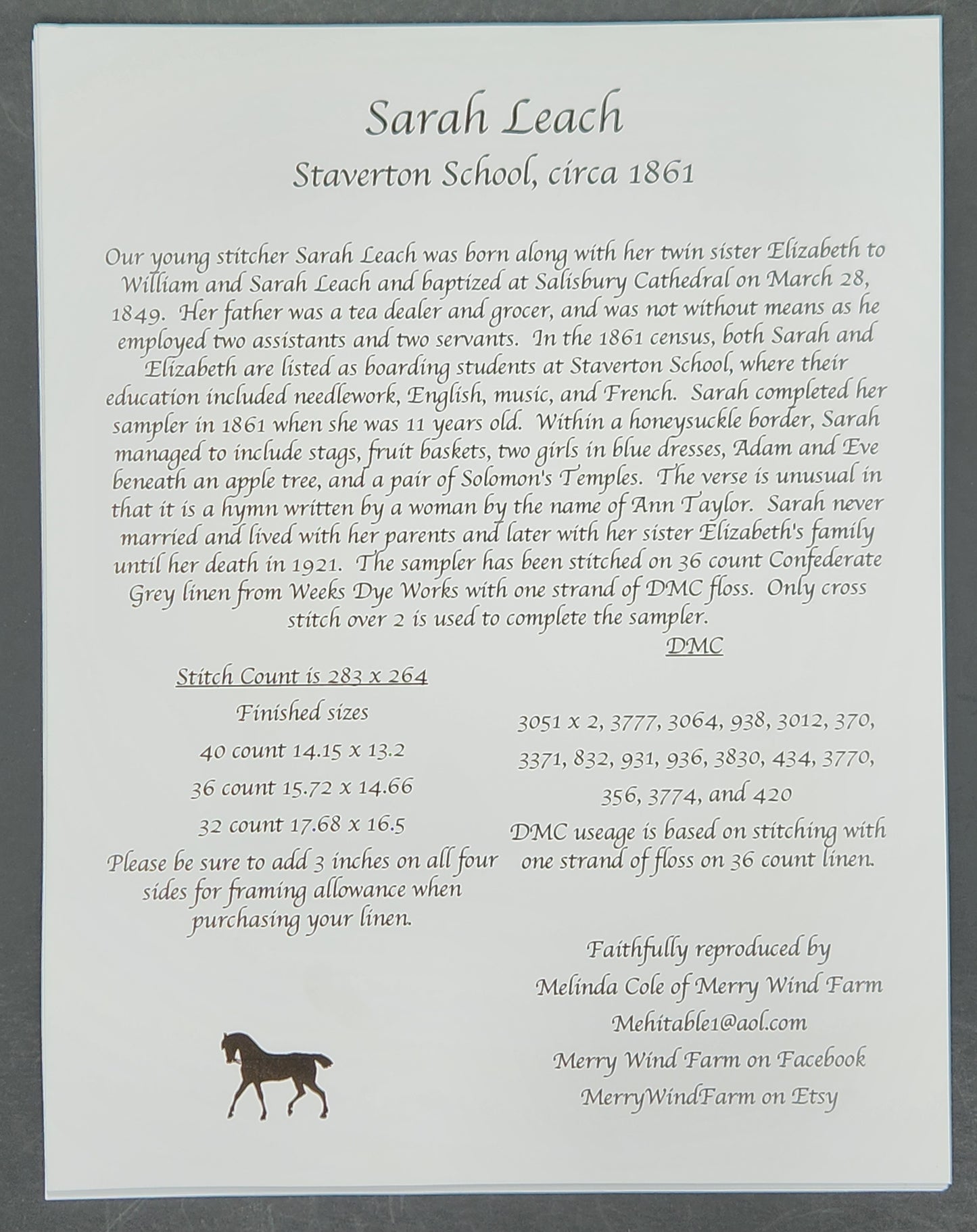 Sarah Leach c. 1861 Staverton School