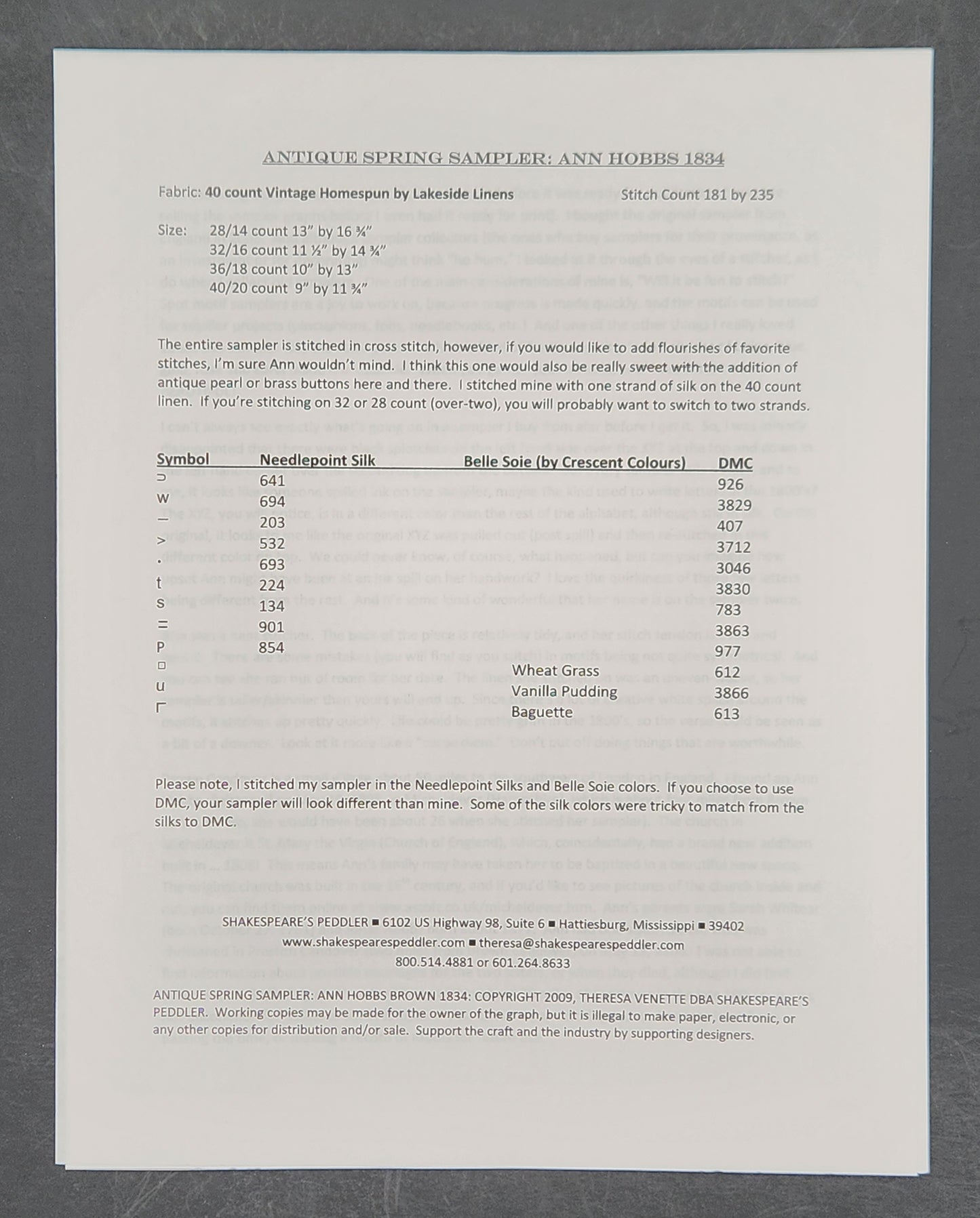 A Spring Sampler: Ann Hobbs 1834