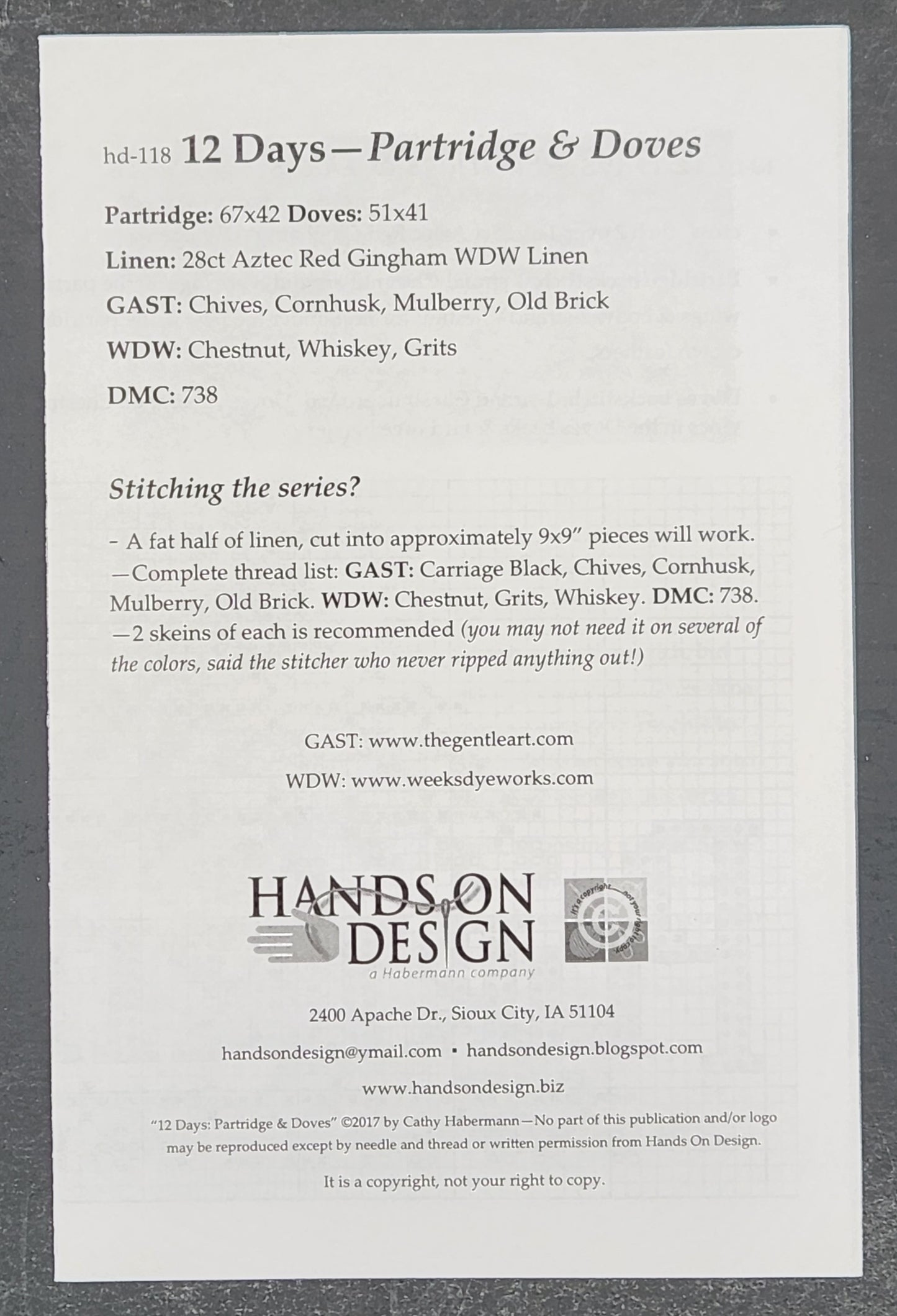 Hands on Design 12 Days - Partridge & Doves