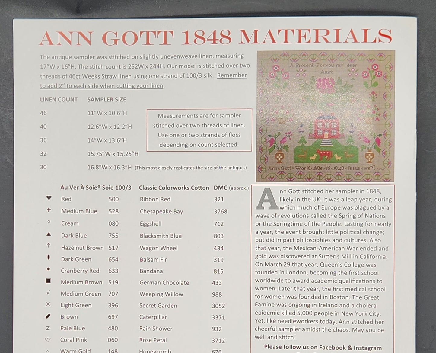Ann Gott 1848 Sampler
