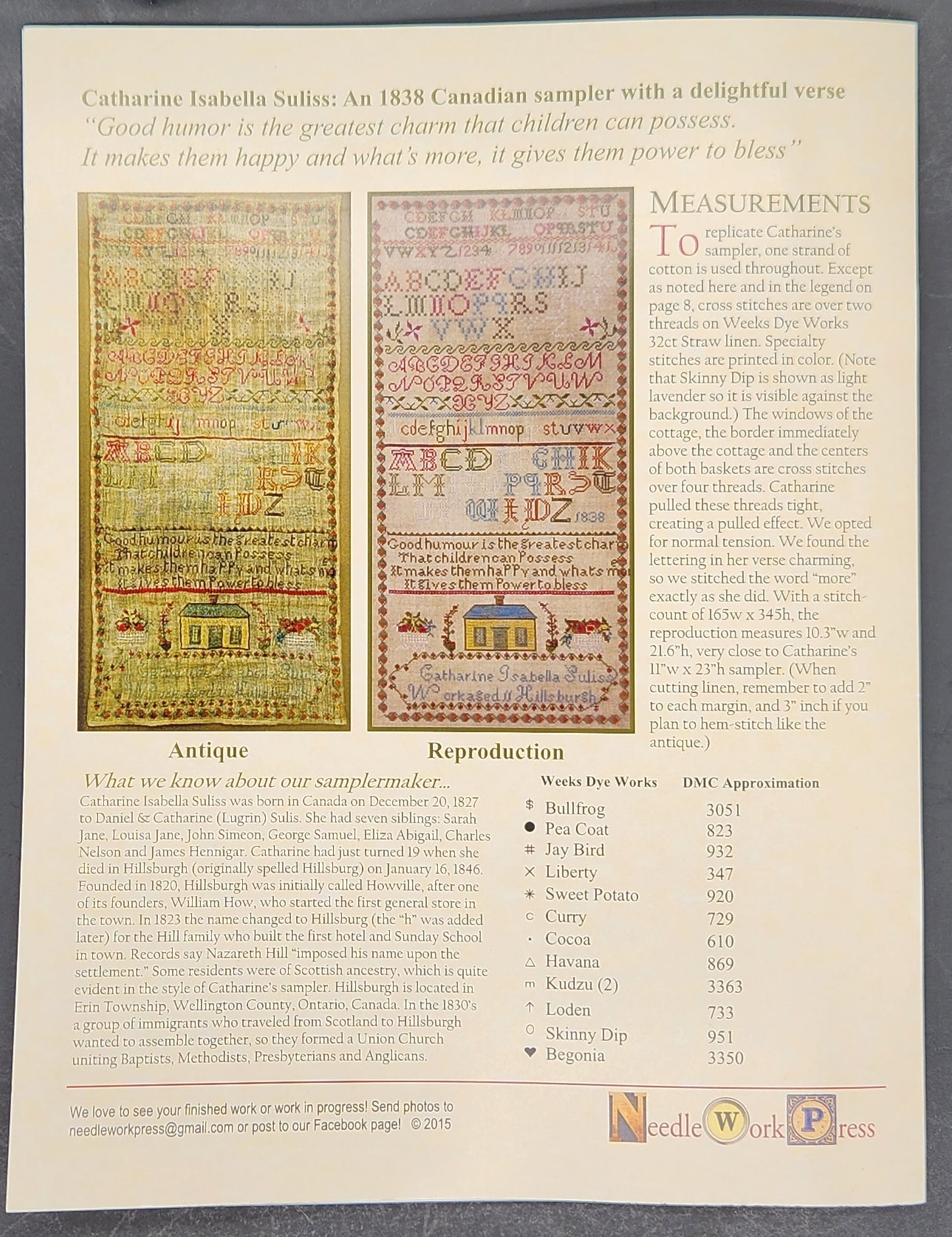 Catharine Isabella Suliss: An 1838 Canadian Sampler with a delightful verse