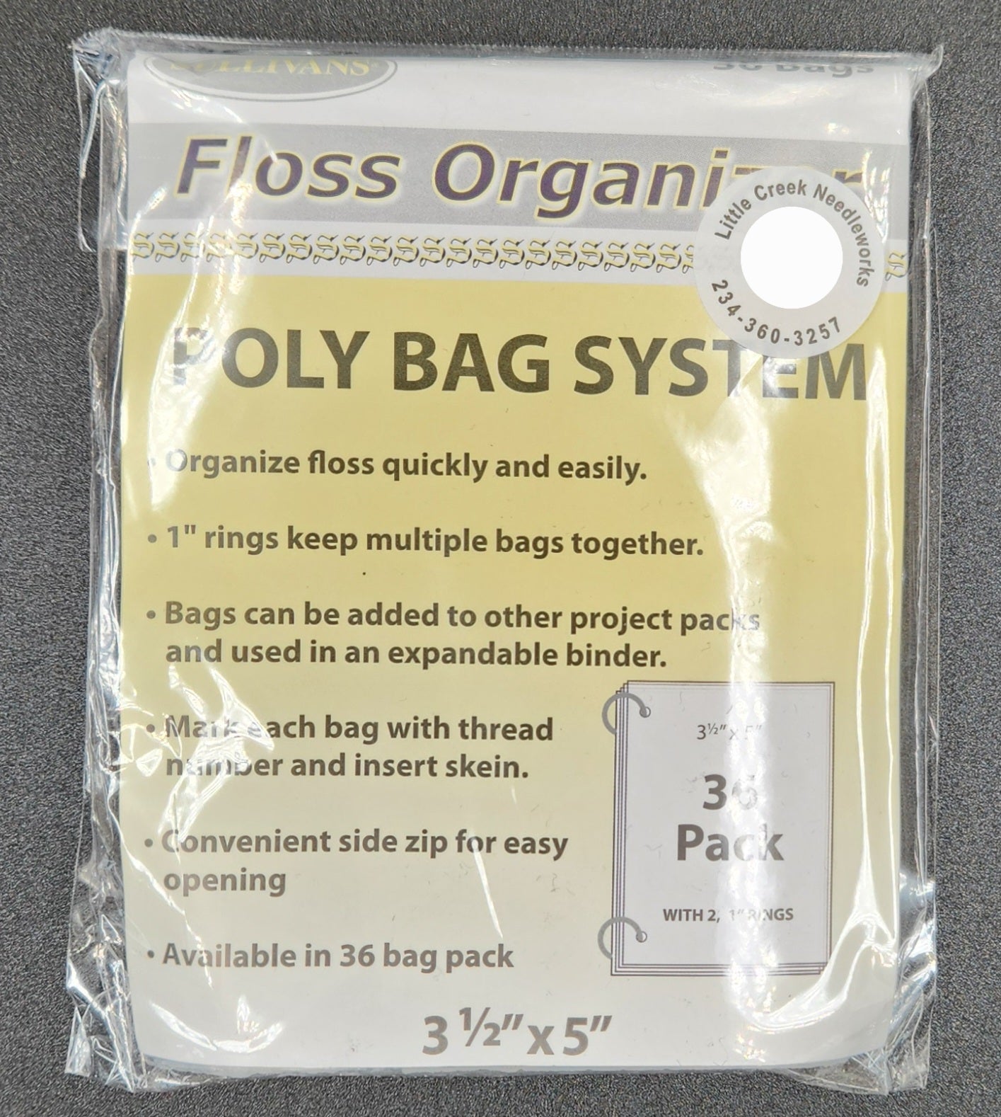 Floss Organizer Poly Bag System 36 Pack with 2 1" rings