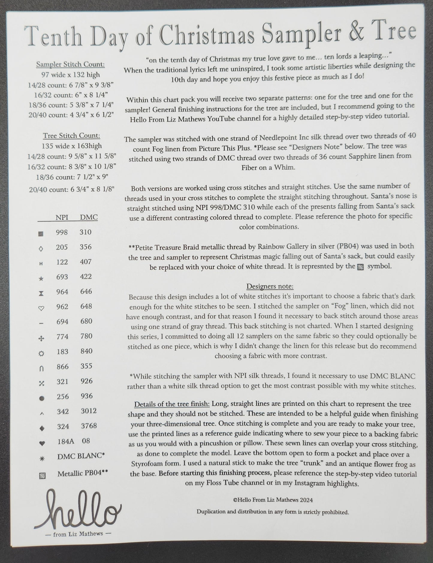 Tenth Day of Christmas Sampler & Tree