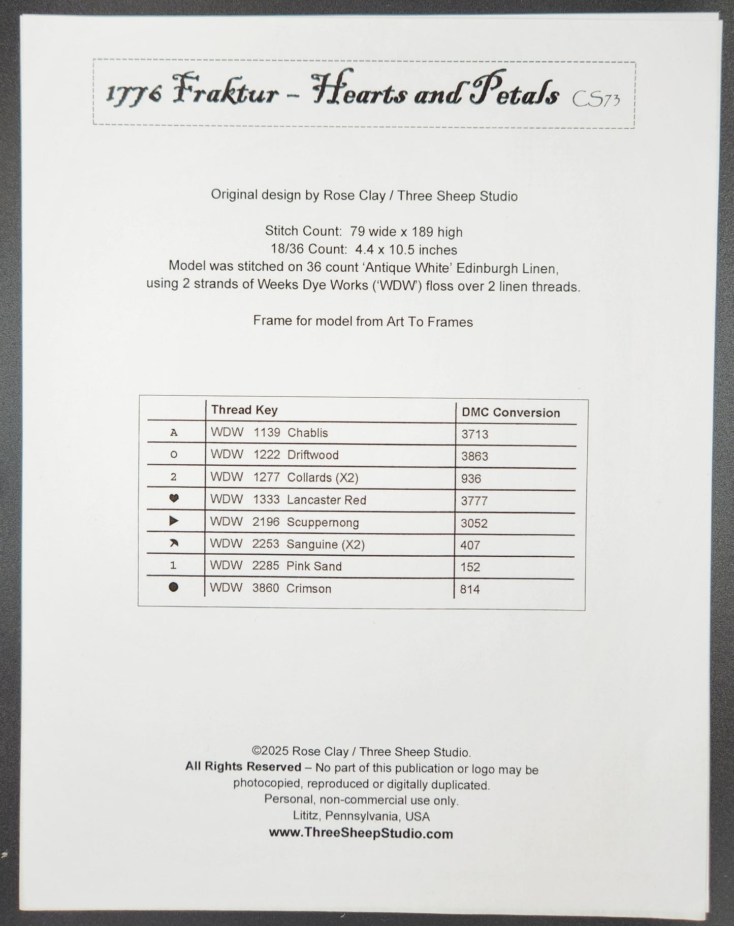 1776 Fraktur - Hearts and Petals