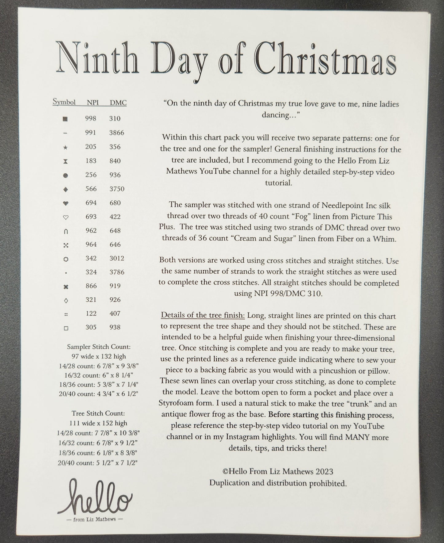 Ninth Day of Christmas Sampler & Tree