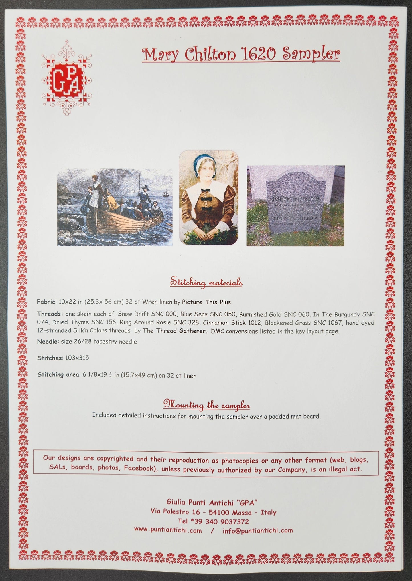 Mary Chilton 1620 Sampler