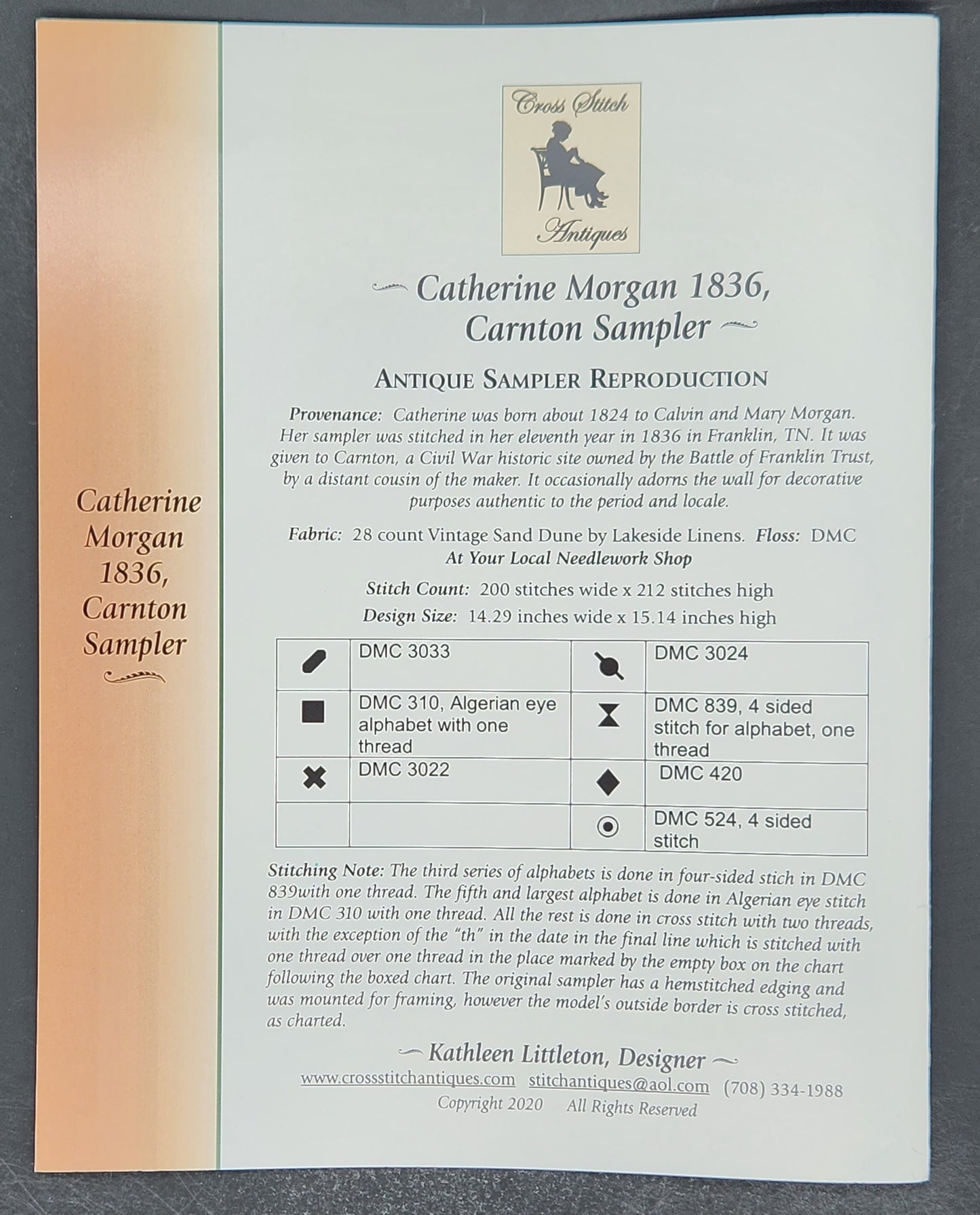 Catherine Morgan 1836, Carnton Sampler