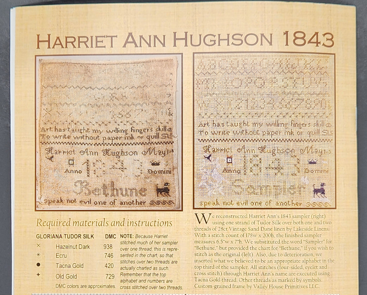 Harriet Ann Hughson - Reconstruction of an 1843 Scottish Sampler