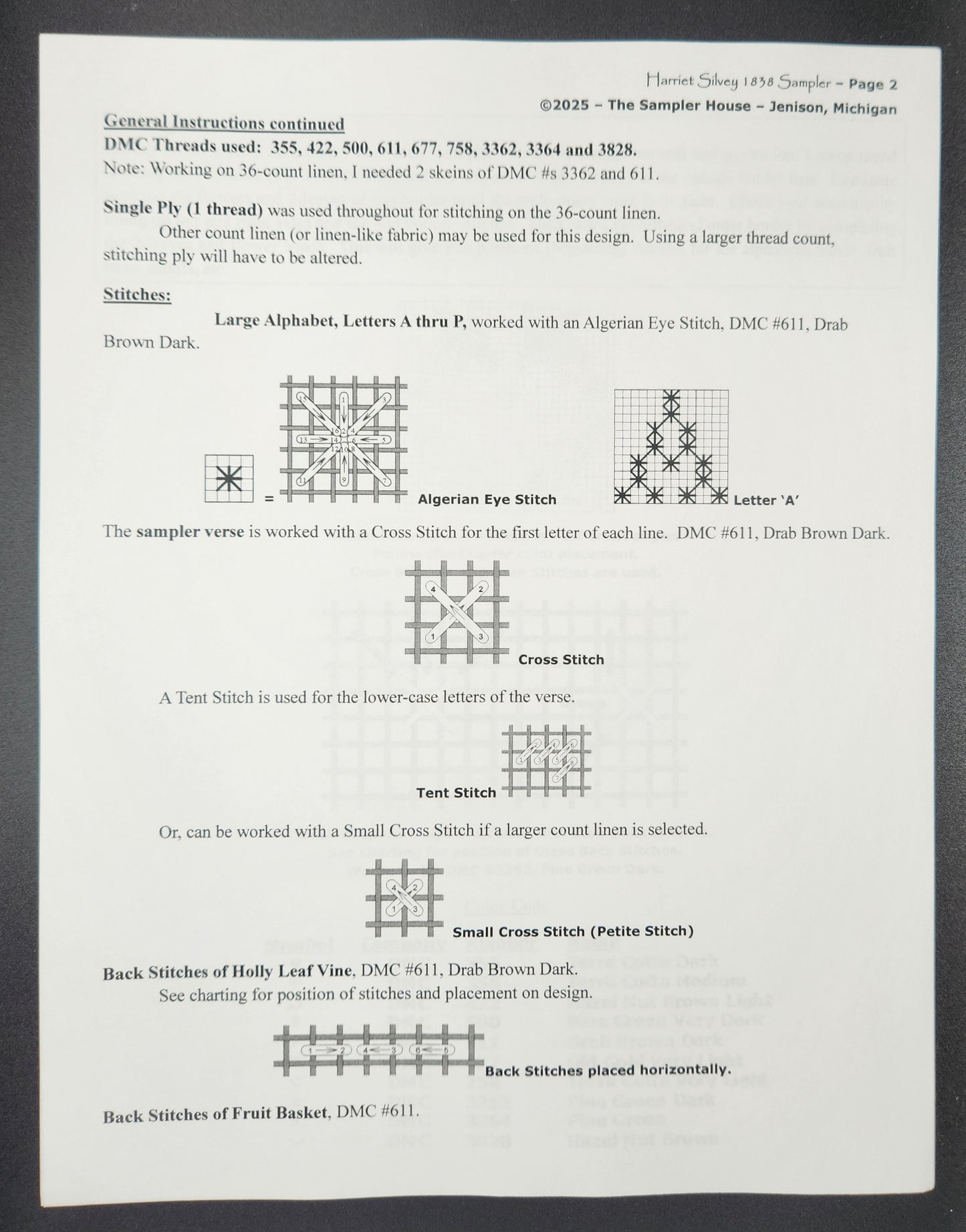 Harriet Silvey 1838 Holly Leaf Border Sampler